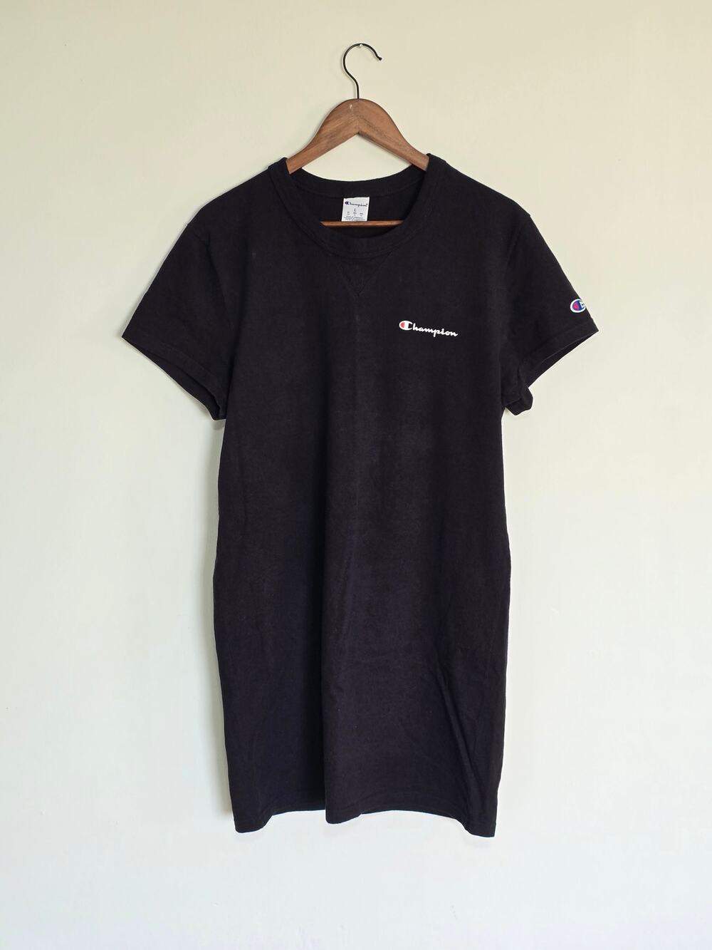 Champion Boyfriend T-Shirt Mini Dress Black Logo Tee Shirt Dress Size L